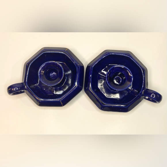 Vintage Brass Cloisonné Match Holder & Candle Holders Colbolt Blue Taper Candle - Picture 12 of 14